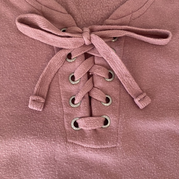 Garage Dusty Rose Lace Up Long Sleeve Sweatshirt - Picture 4 of 6